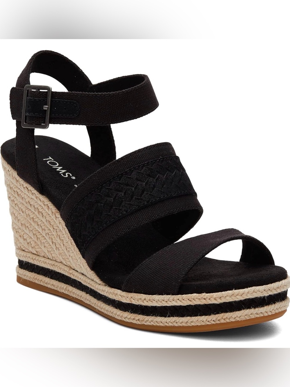 TOMS Black Braided Espadrille Wedge Sandal Madelyn Sandal